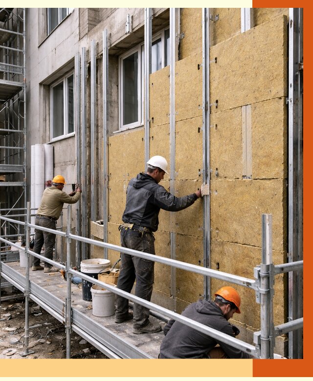 Утепление вентилируемого фасада в Спасске-Дальнем от 5794 руб/м2 — монтаж и утепление вентфасад | ТепломастерСпс